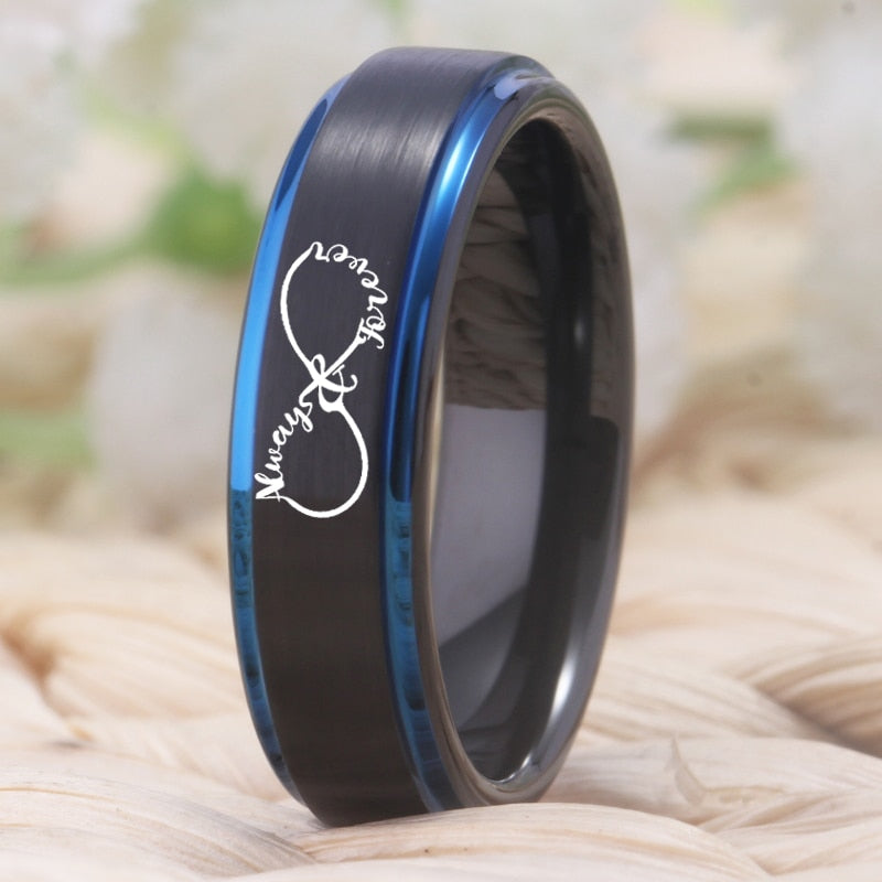 Black Infinity Heart Always and Forever Couple Wedding Band