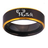 Elks Hunter Design Black Tungsten Ring with Gold Line