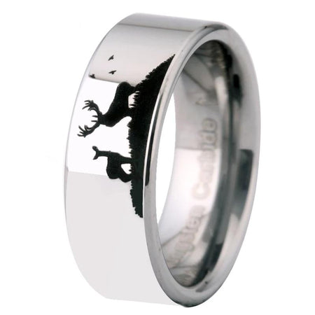 Deer Scene Design Silver Tungsten Ring