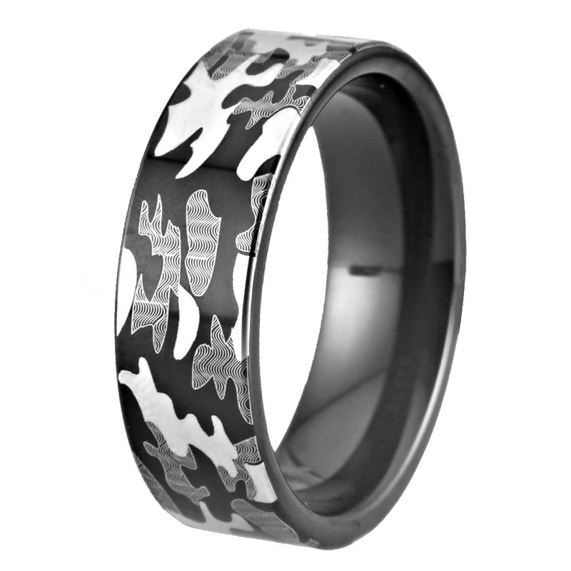 Camo Design Military Tungsten Ring in Black Color