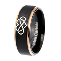 Black Infinity Heart Tungsten Ring with Golden Edges