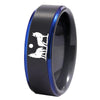 Wolf Lovers Design Black Tungsten Ring with Blue Line