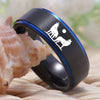 Wolf Lovers Design Black Wedding Band with Blue Line in 8mm Width