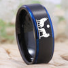 Wolf Lovers Design Black Tungsten Ring with Blue Line in 8mm Width