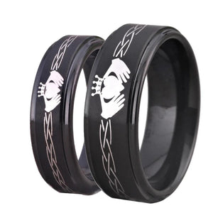 Black Classic Claddagh Design Couple Tungsten Ring