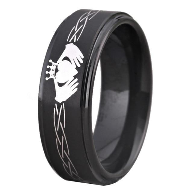 Black Classic Claddagh Design Couple Wedding Band in 6mm Width