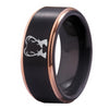 Deer Heart Design Black Tungsten Ring with Golden Edges