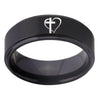 Black Cross Heart Design Tungsten Ring in 8mm Width