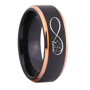 Matte Black Infinity Love Design Wedding Band with Rose Gold Edges