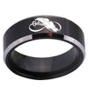 Infinite Love Believe Design Black Wedding Band with Silver Edges
