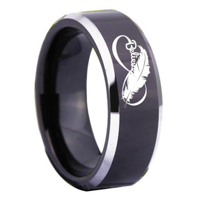 Infinite Love Believe Design Black Tungsten Ring