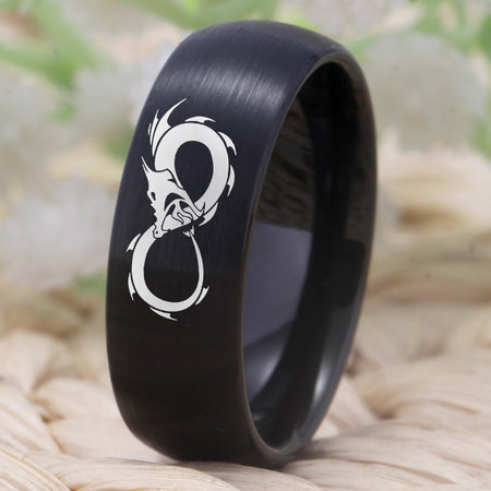 Black Dragon Infinity Design Tungsten Ring for Men and Women