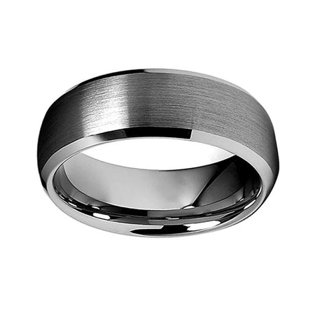 Silver Tungsten Ring with Beveled Edges and Brushed Finish for Men and Women