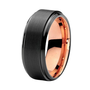Rose Gold Tungsten Ring Matte Finish with Stepped Edges