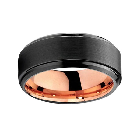 Black and Rose Gold Tungsten Ring with Matte Finish for Men and Women