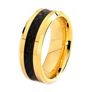 Yellow Gold Tungsten Ring with Black Carbon Fiber Inlay