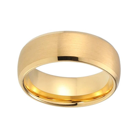 Yellow Gold Tungsten Ring with Brushed Finish and Beveled Edges for Men and Women