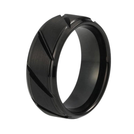 Black Multi Grooved Tungsten Ring