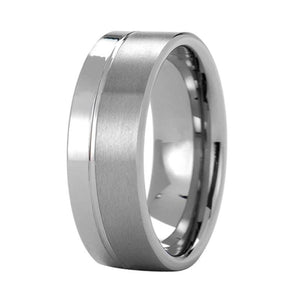 Classic Silver Tungsten Ring with Pipe Cut Design and Brushed Finish