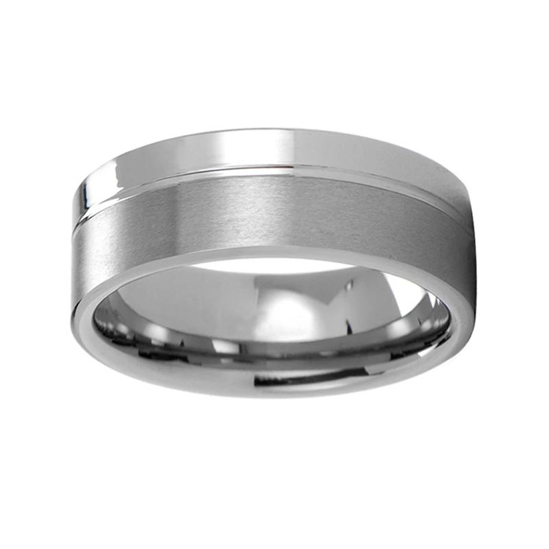 Classic Silver Wedding Band with Pipe Cut Design and Brushed Finish