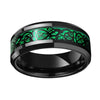 Black Celtic Dragon Wedding Band with Green Carbon Fiber Inlay