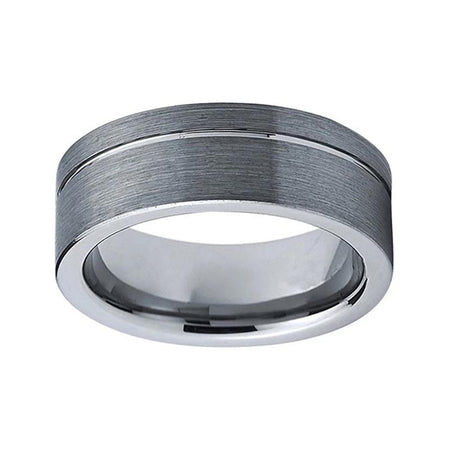 Classic Silver Grooved Tungsten Ring with Matte Finish for Men and Women