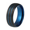 Blue Tungsten Ring with Black Multi Grooved Brushed Finish