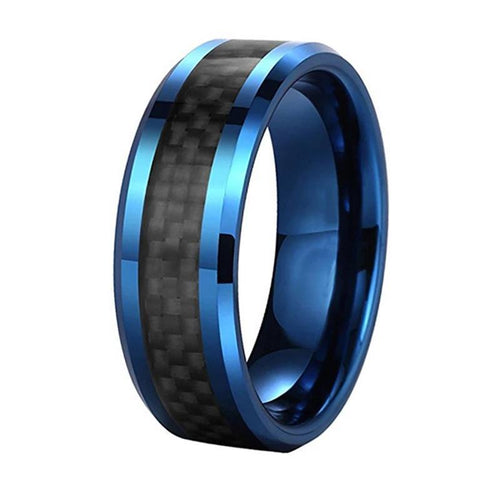 Blue Tungsten Ring with Black Carbon Fiber Inlay