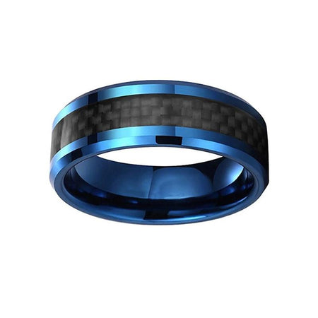 Blue Tungsten Ring with Black Carbon Fiber Inlay for Men and Women