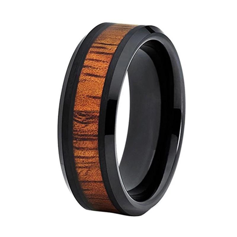 Black Tungsten Ring with Wood Inlay