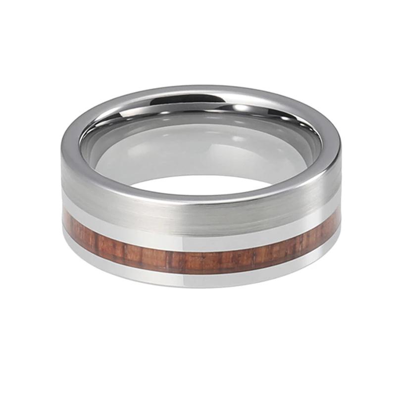 Silver Pipe Cut Design Wedding Band with Wood Inlay