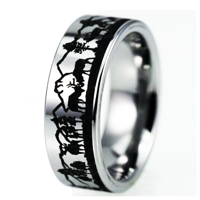 Deer Family in Mountain Design Tungsten Ring Silver Color
