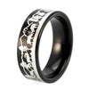 Deer Family in Mountain Design Tungsten Ring Black Color