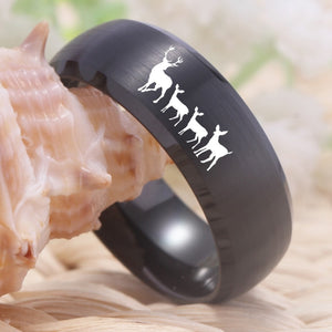 Deer Family Design Black Tungsten Ring 