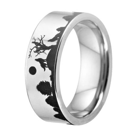 Wolf Design Tungsten Ring in Silver Color