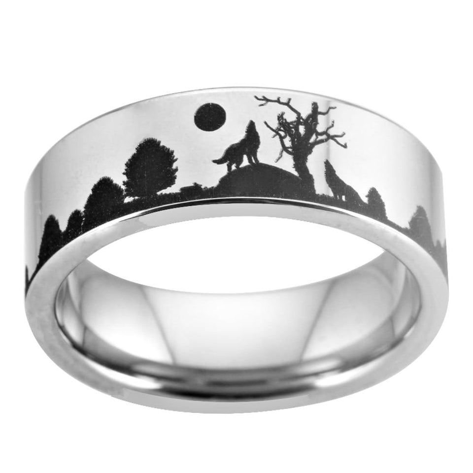 Wolf Design Wedding Band in Silver Color