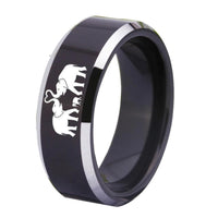 Elephant Family Design Black Tungsten Ring